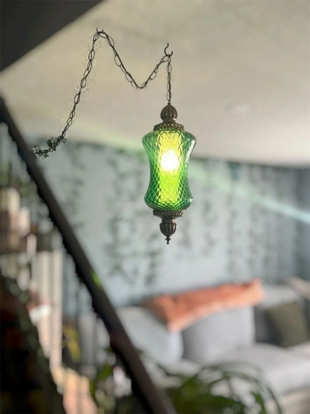 Vintage 1960's Siren Green MidCentury Pendant Light Excellent Condition Rewired